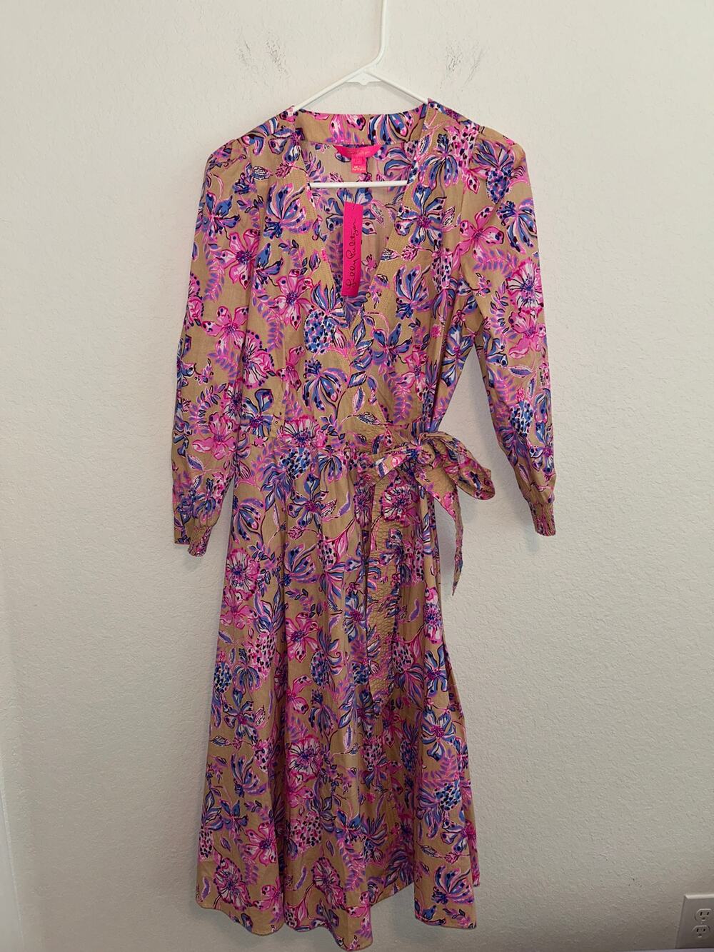 Lilly Pulitzer Shiela 3/4 Sleeve Cotton Midi Wrap Dress Sz 4